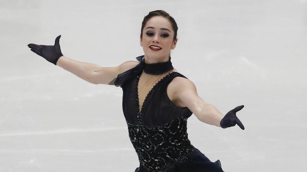 Kaetlyn Osmond of Canada performs during women's short program at the Figure Skating World Championships in Assago, near Milan, Wednesday, March 21, 2018. (Antonio Calanni/AP)